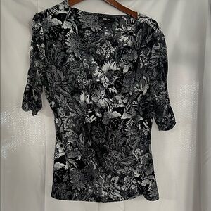 New York & Company Monochrome Floral Blouse